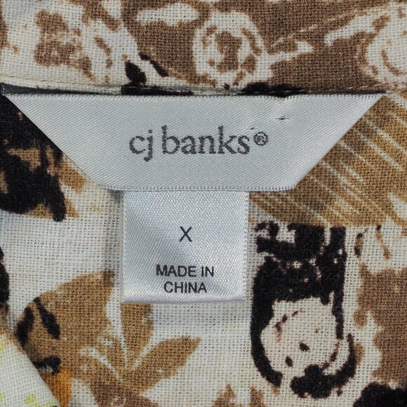 CJ Banks Shirt Womens X Plus 14W Patchwork Hawaiian Coastal Beach Loose Linen - Picture 3 of 11